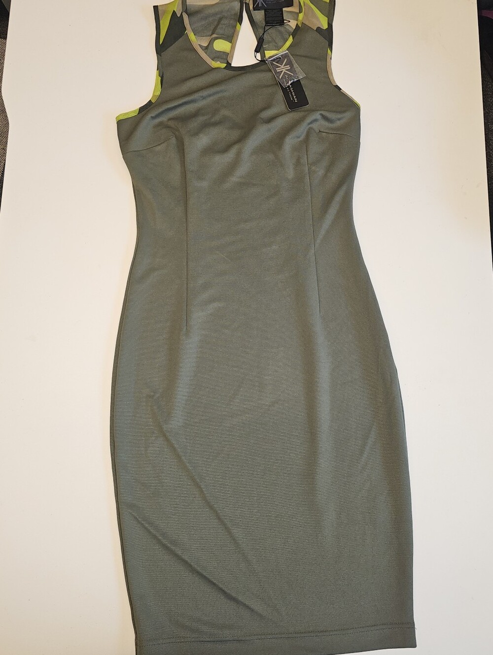 NWT | Size S | Kardashian Kollection | Army Green Camo Open-Back Bodycon Midi Dr